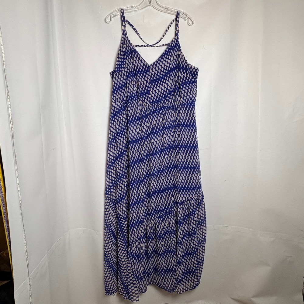 Lane Bryant Blue Geo‎ Teardrop Print Tiered Maxi Dress Plus Size 18/20 Strappy